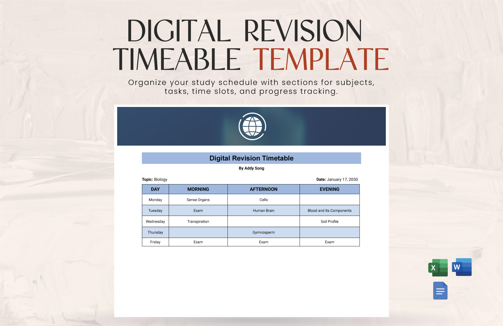 Digital Revision Timetable in Word, Google Docs, Excel - Download | Template.net