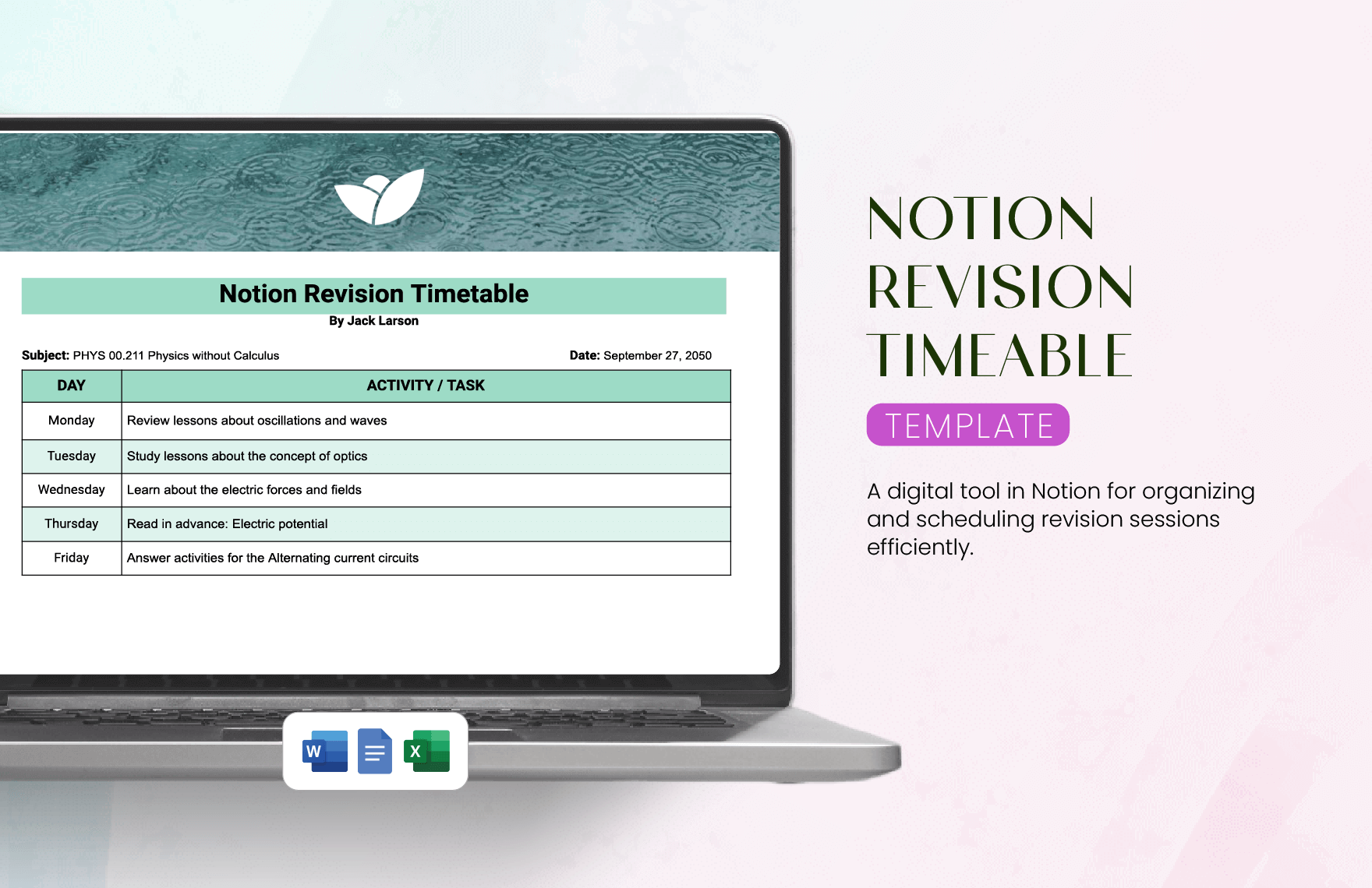 Notion Revision Timetable Template in Word, Excel, Google Docs - Download | Template.net