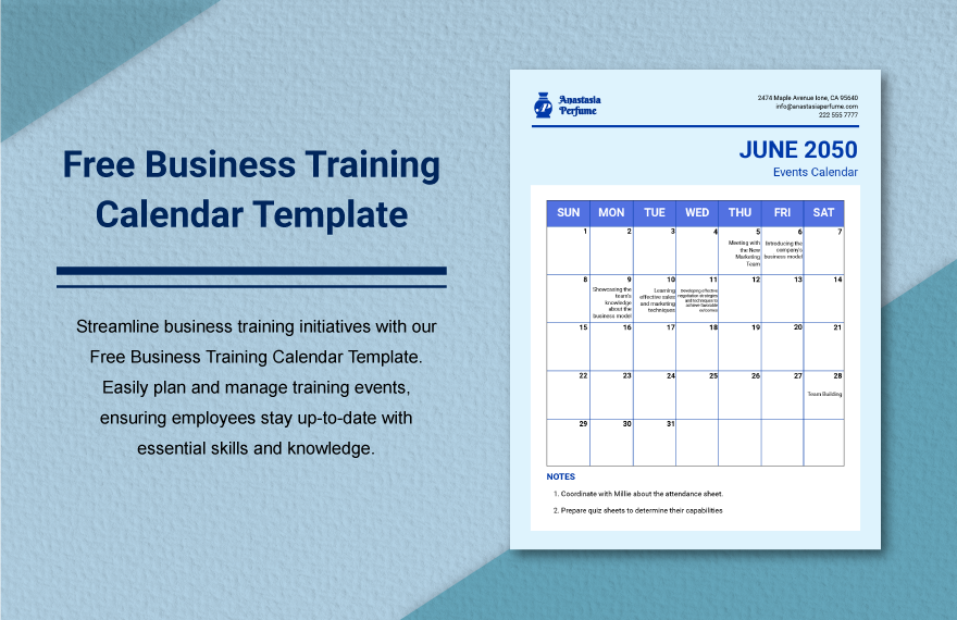 Free Business Training Calendar Template in Word, Illustrator, Photoshop - Download | Template.net