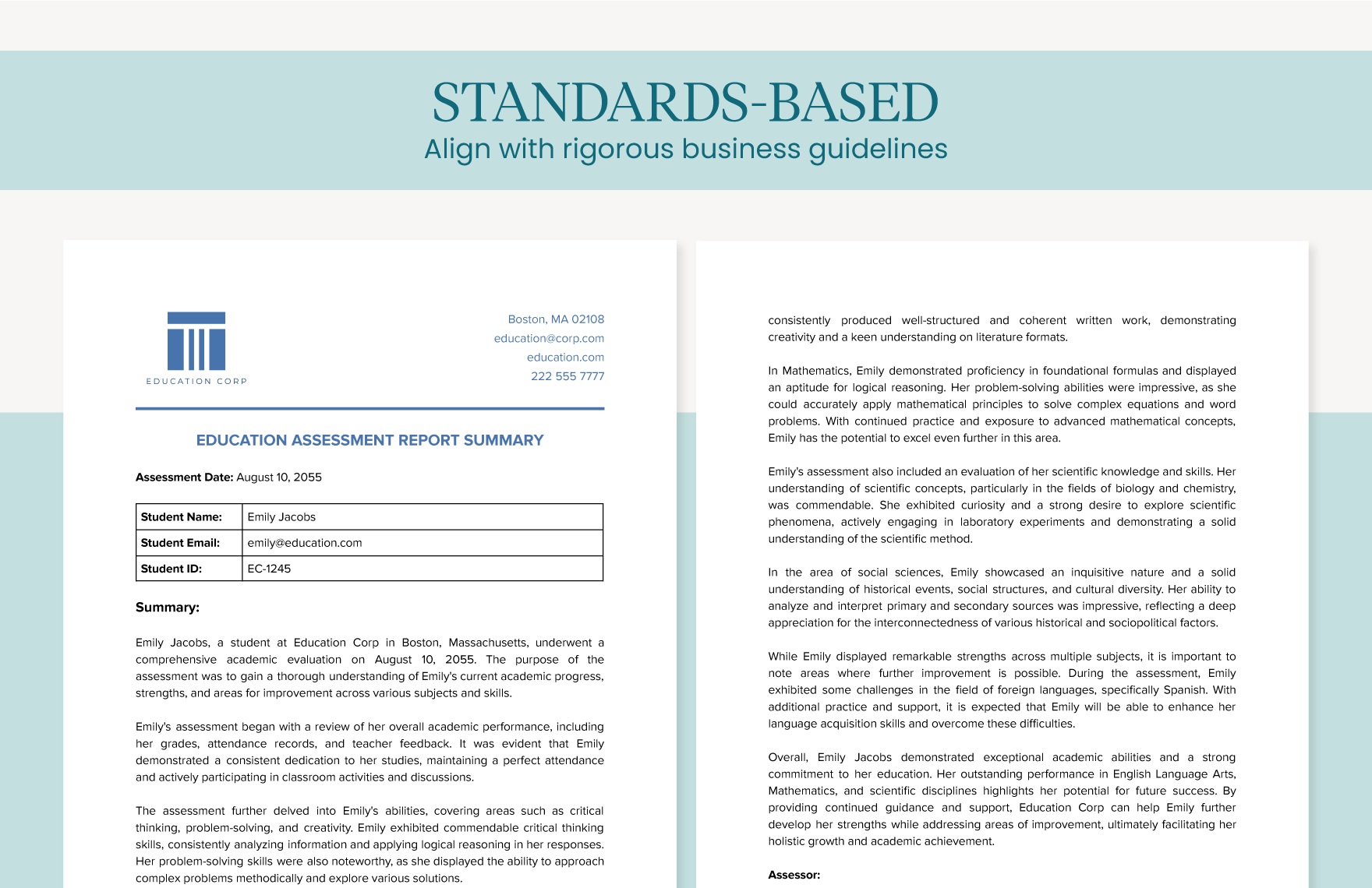 Education Assessment Report Summary Template