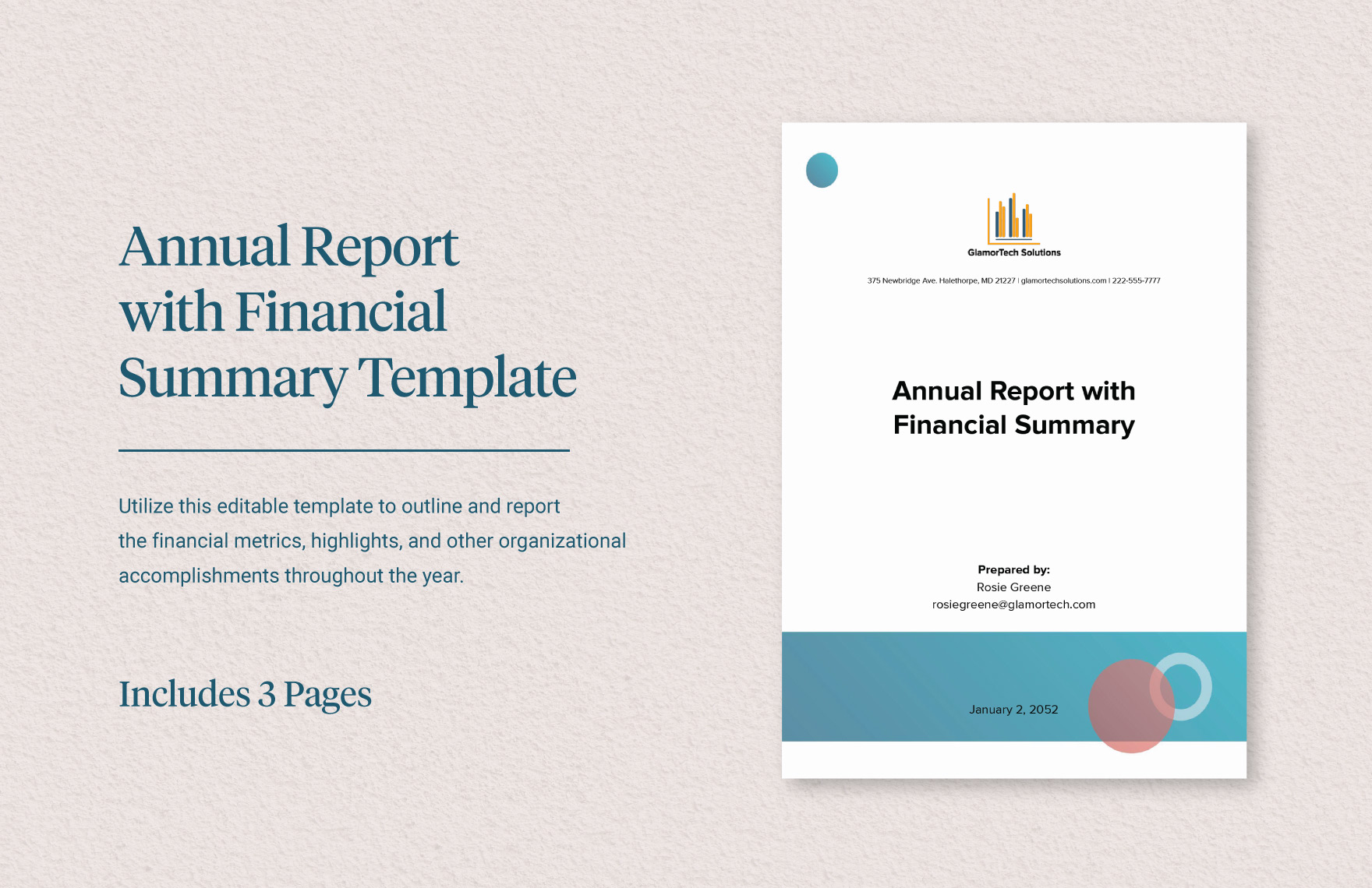 Annual Report with Financial Summary Template