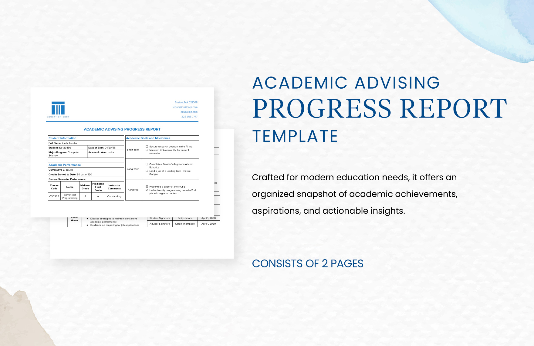 Academic Advising Progress Report Template