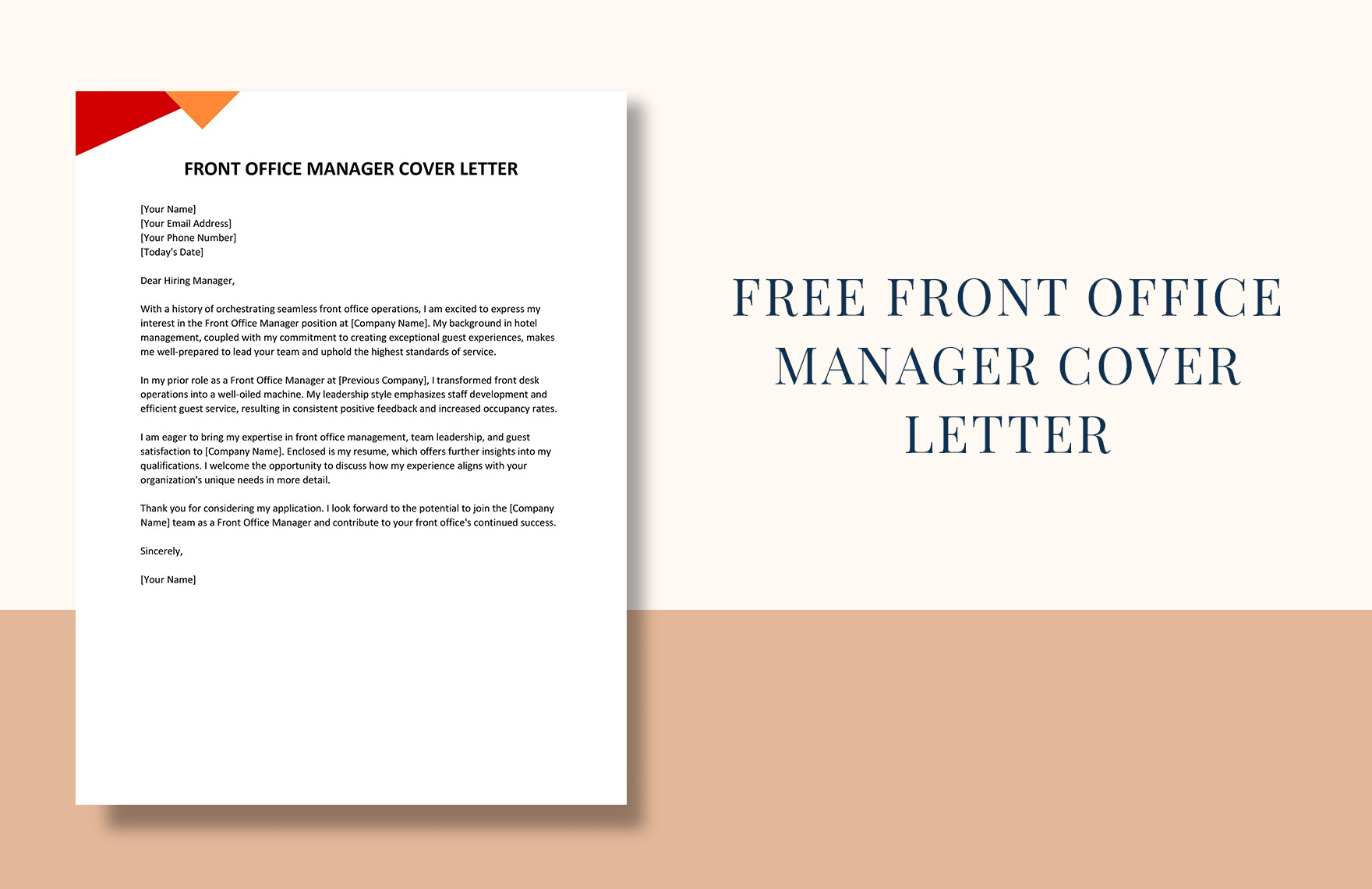 Front Office Manager Cover Letter