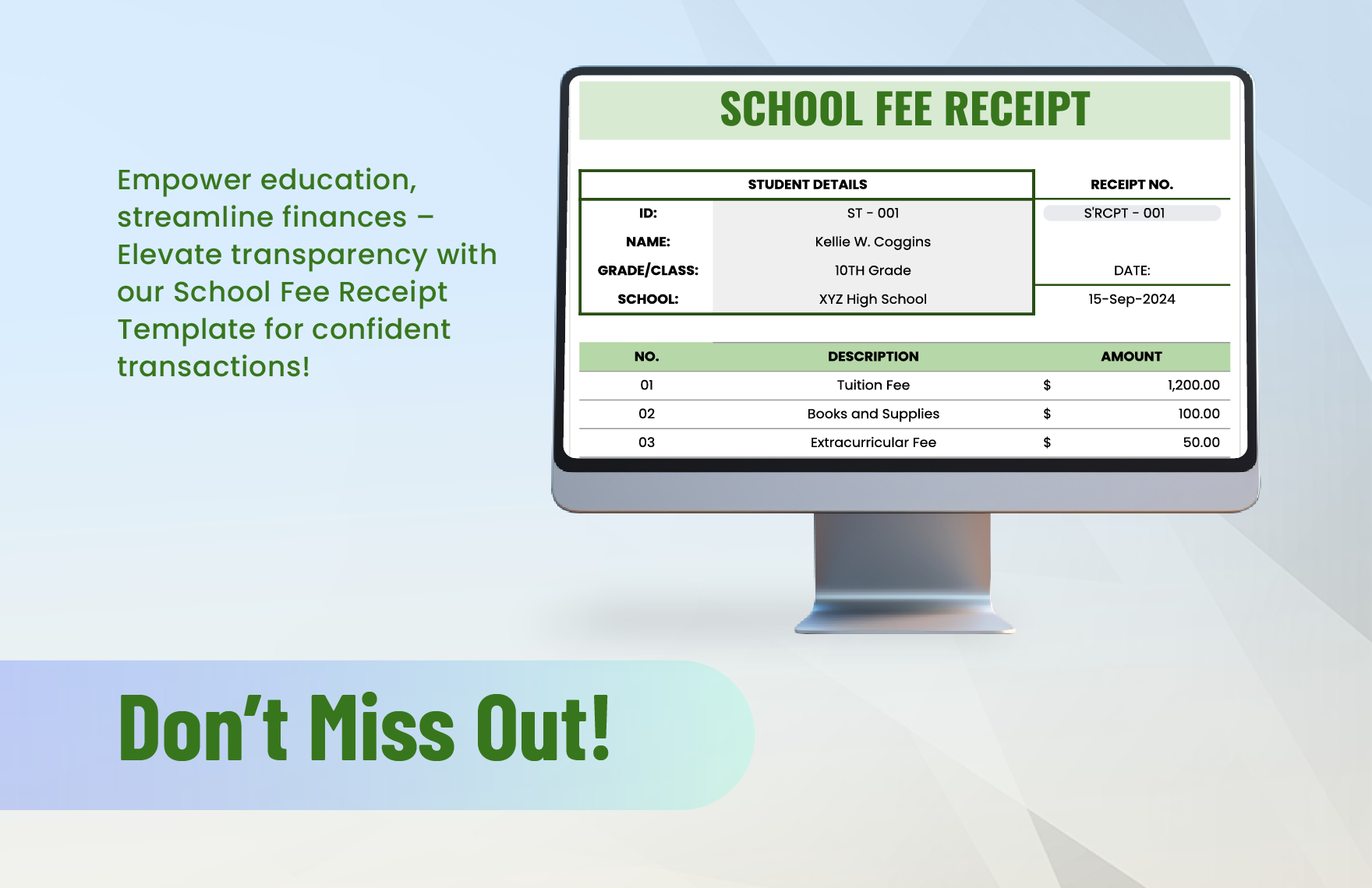 School Fee Receipt Template