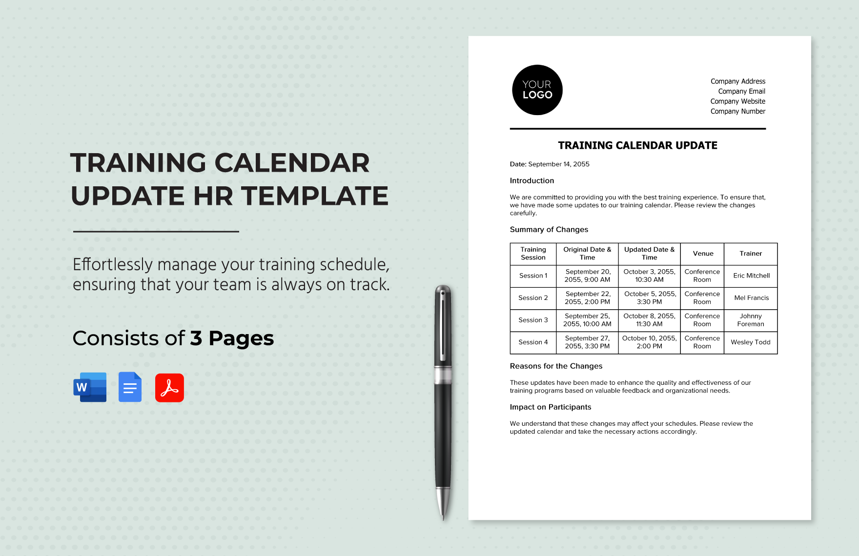 Training Calendar Update HR Template in Word, PDF, Google Docs - Download | Template.net