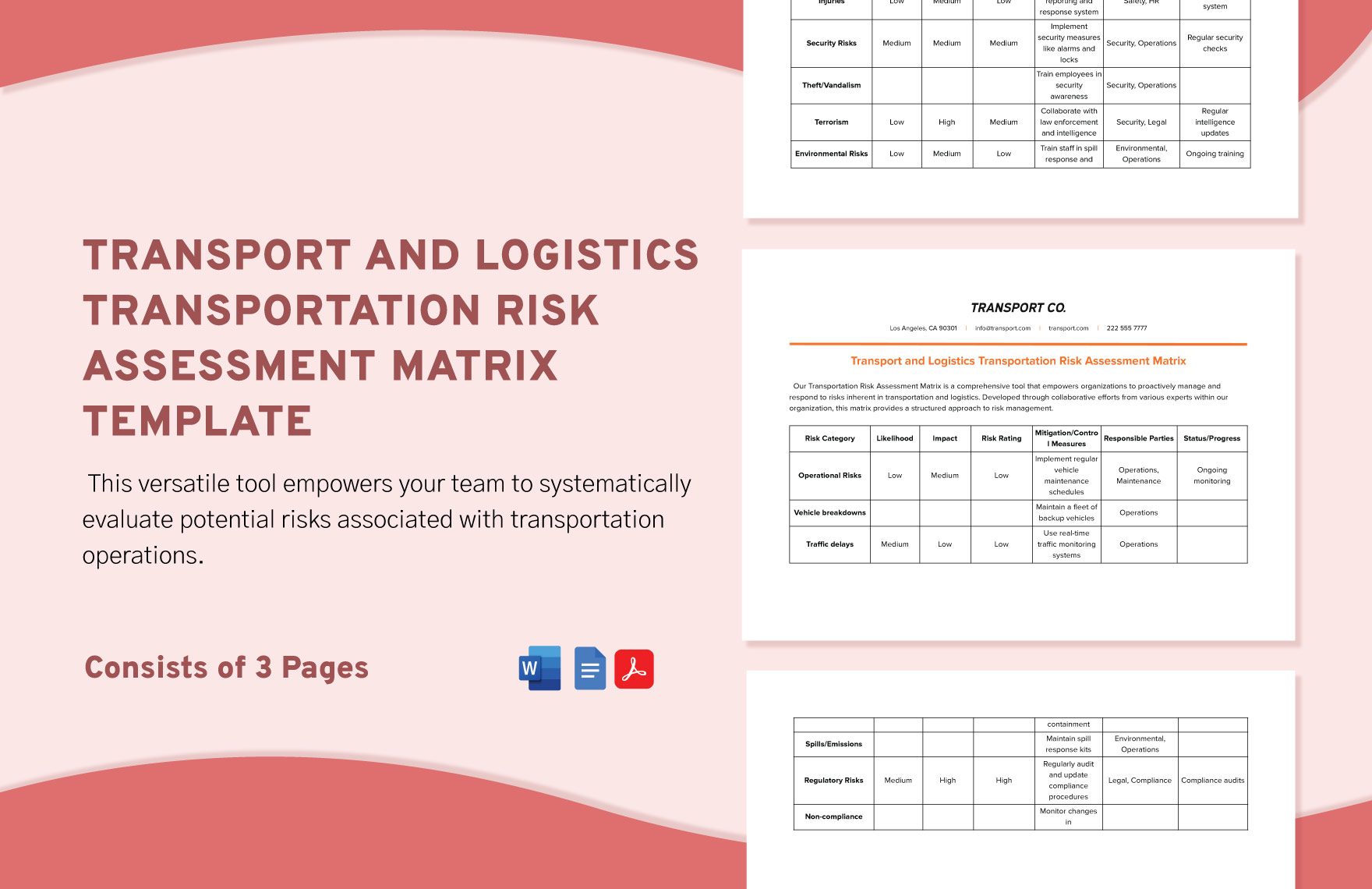 Transport and Logistics Transportation Risk Assessment Matrix Template