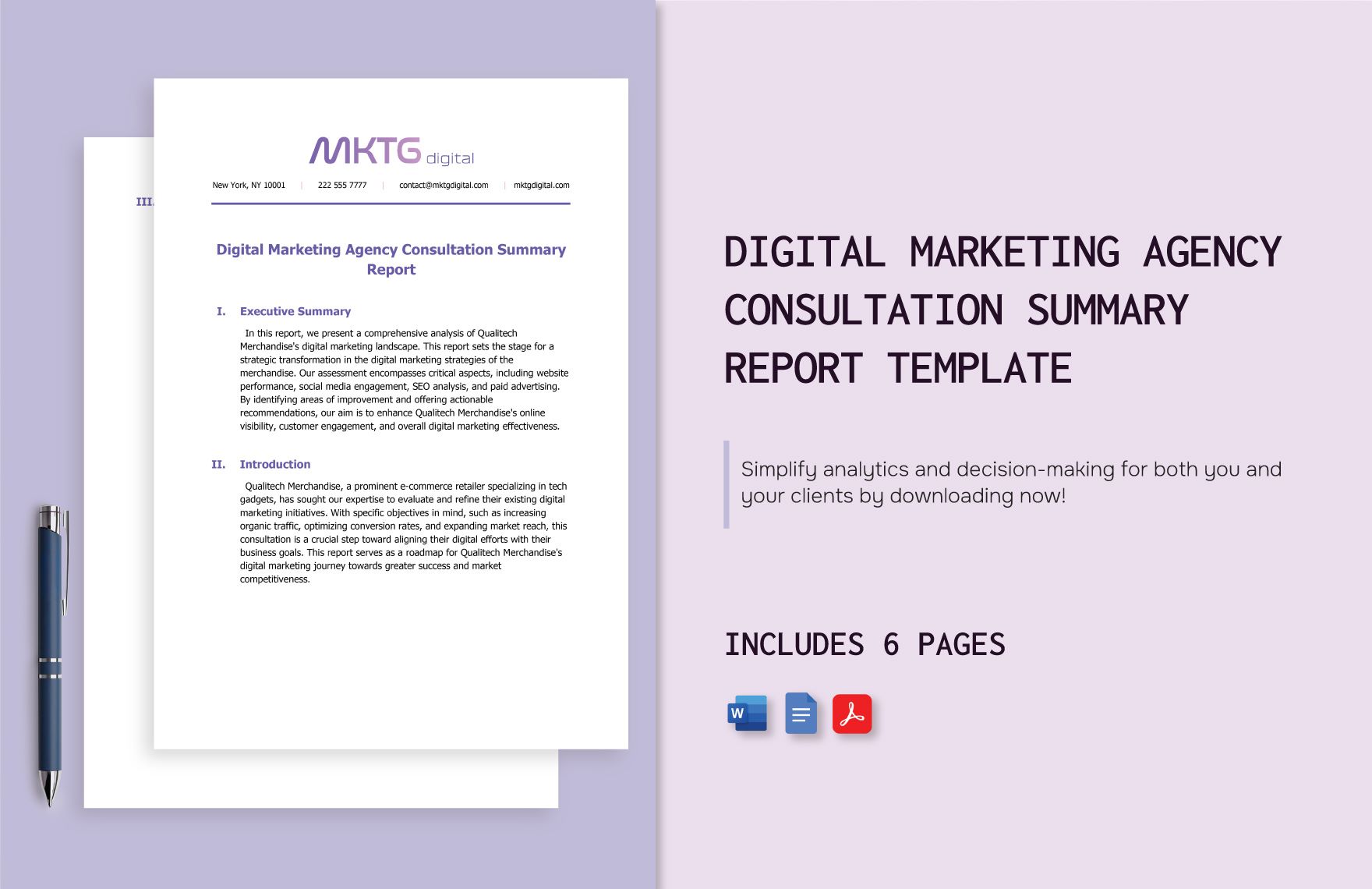 Digital Marketing Agency Consultation Summary Report Template