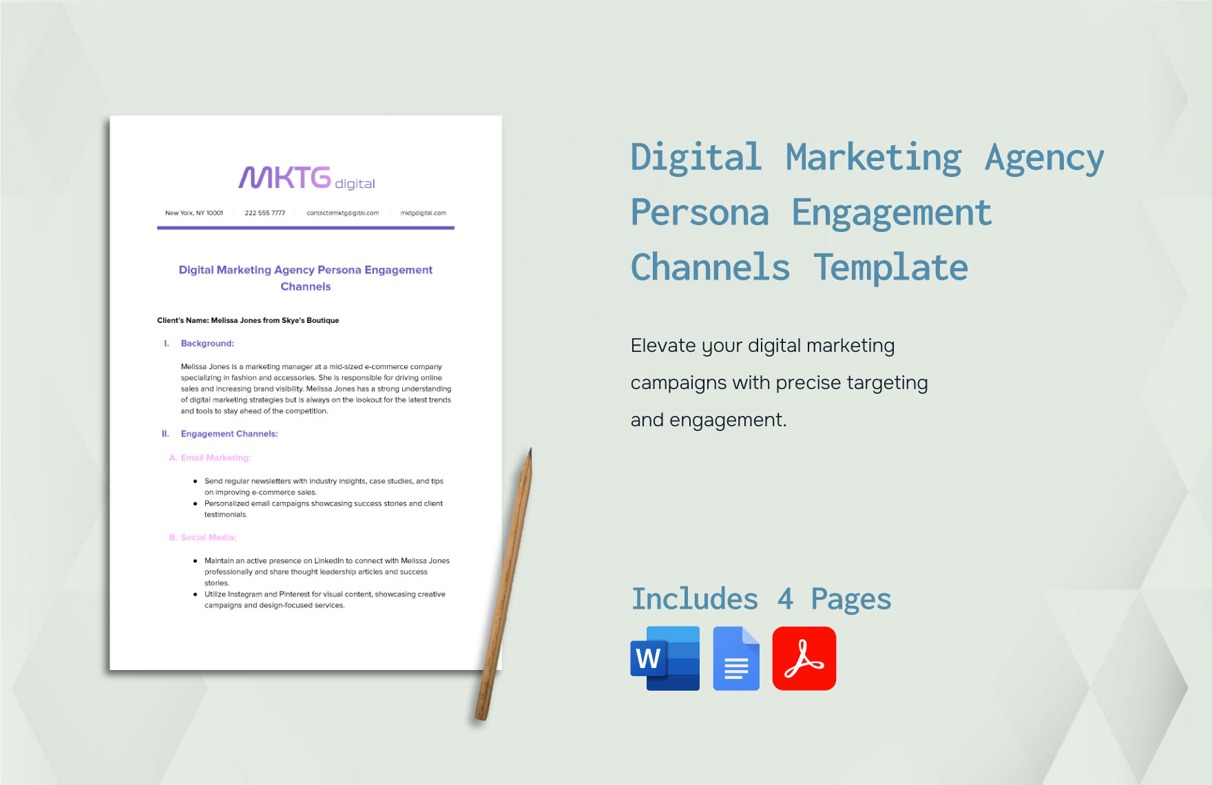 Digital Marketing Agency Persona Engagement Channels Template in PDF, Word, Google Docs - Download | Template.net