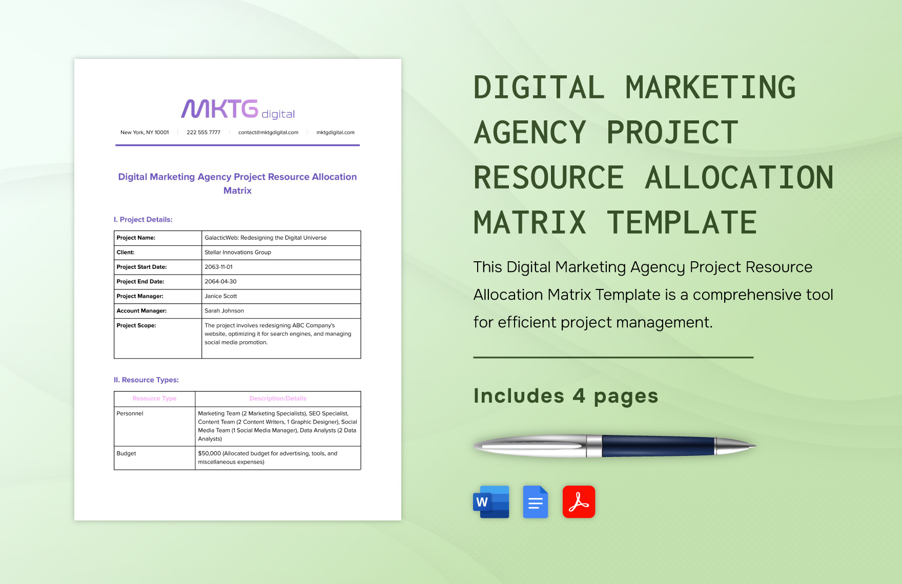 Digital Marketing Agency Project Resource Allocation Matrix Template