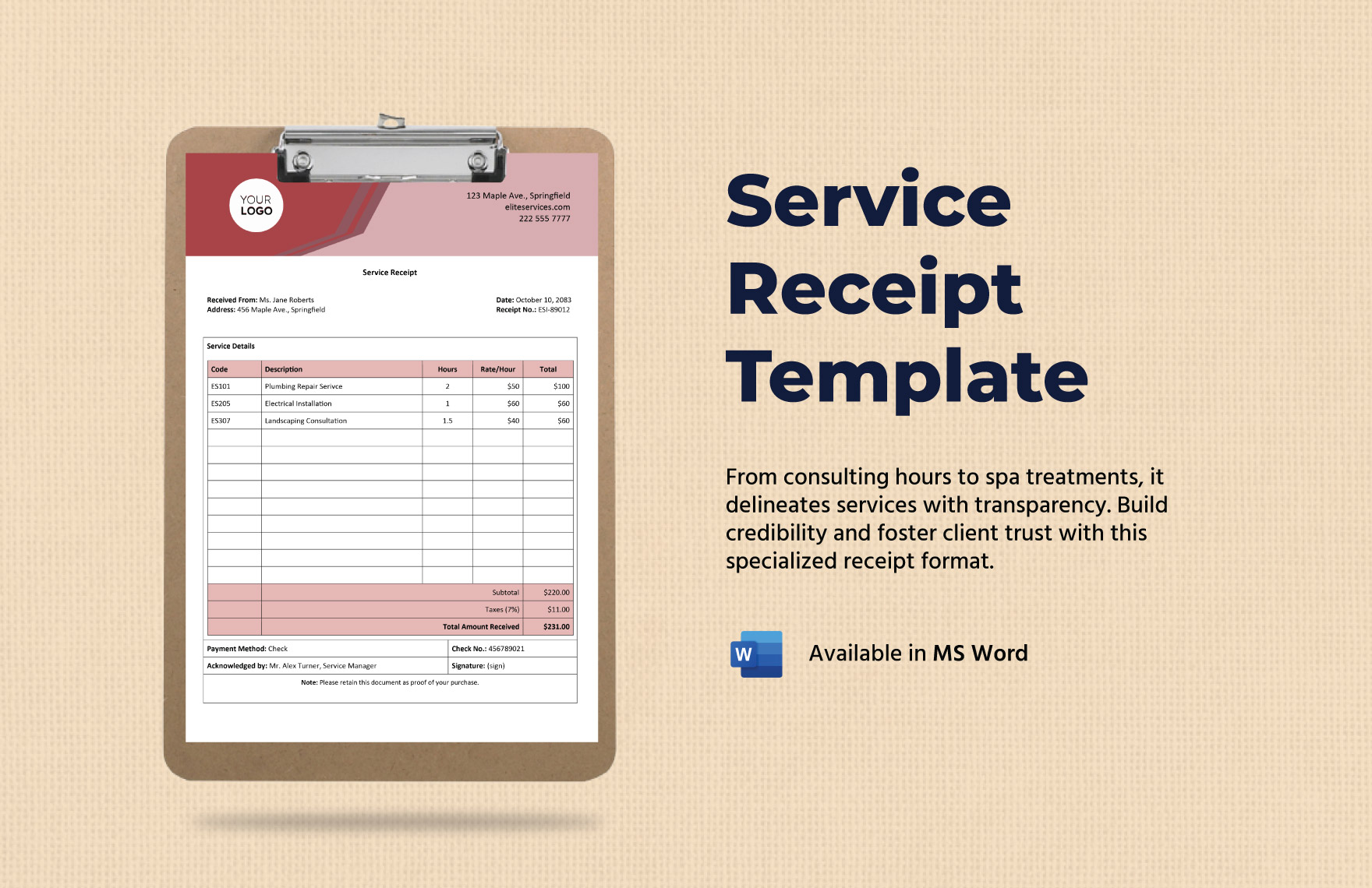 Service Receipt Template