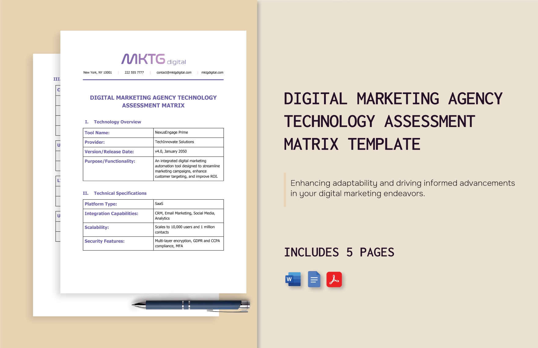 Digital Marketing Agency Technology Assessment Matrix Template