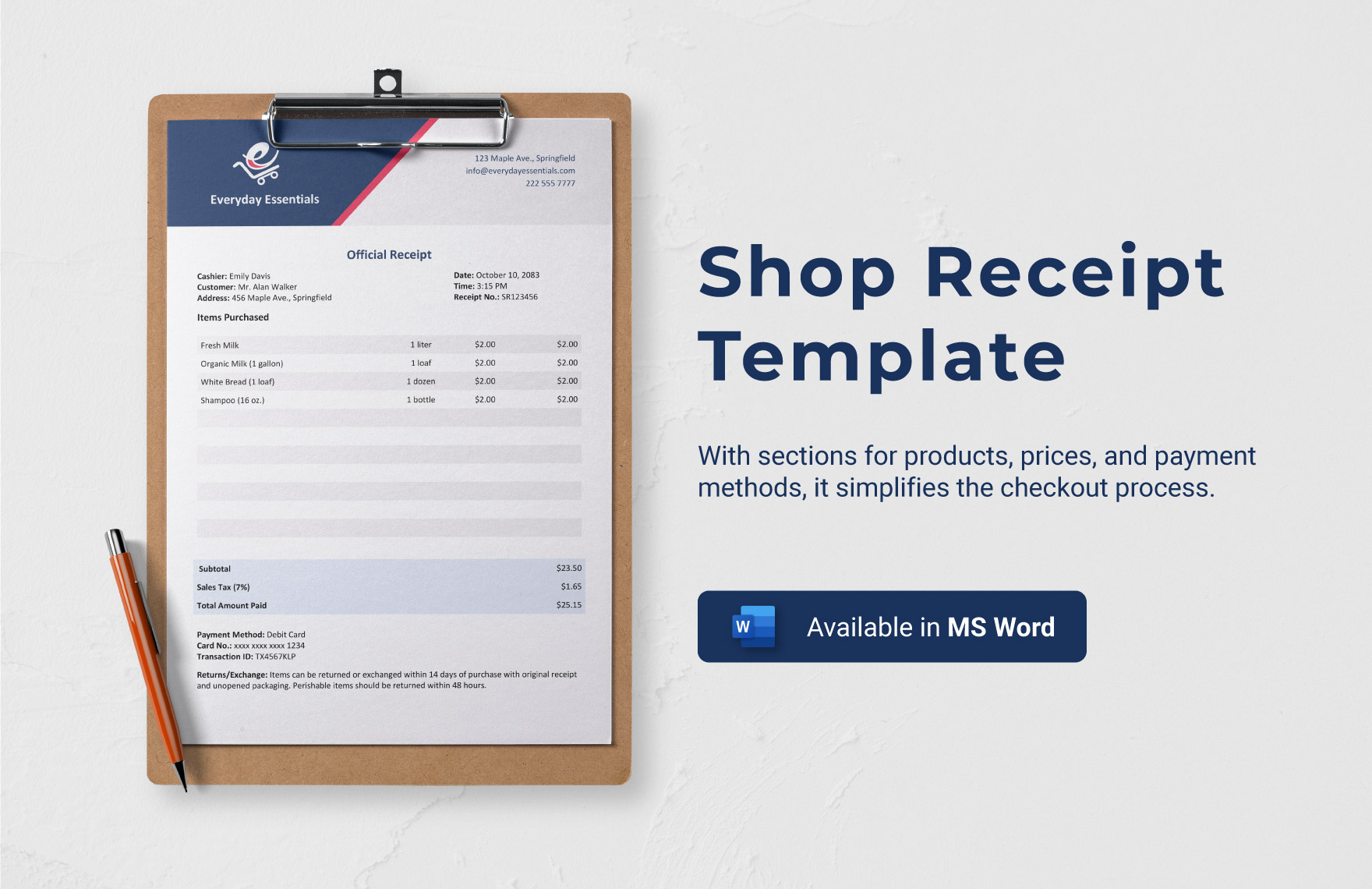 Shop Receipt Template