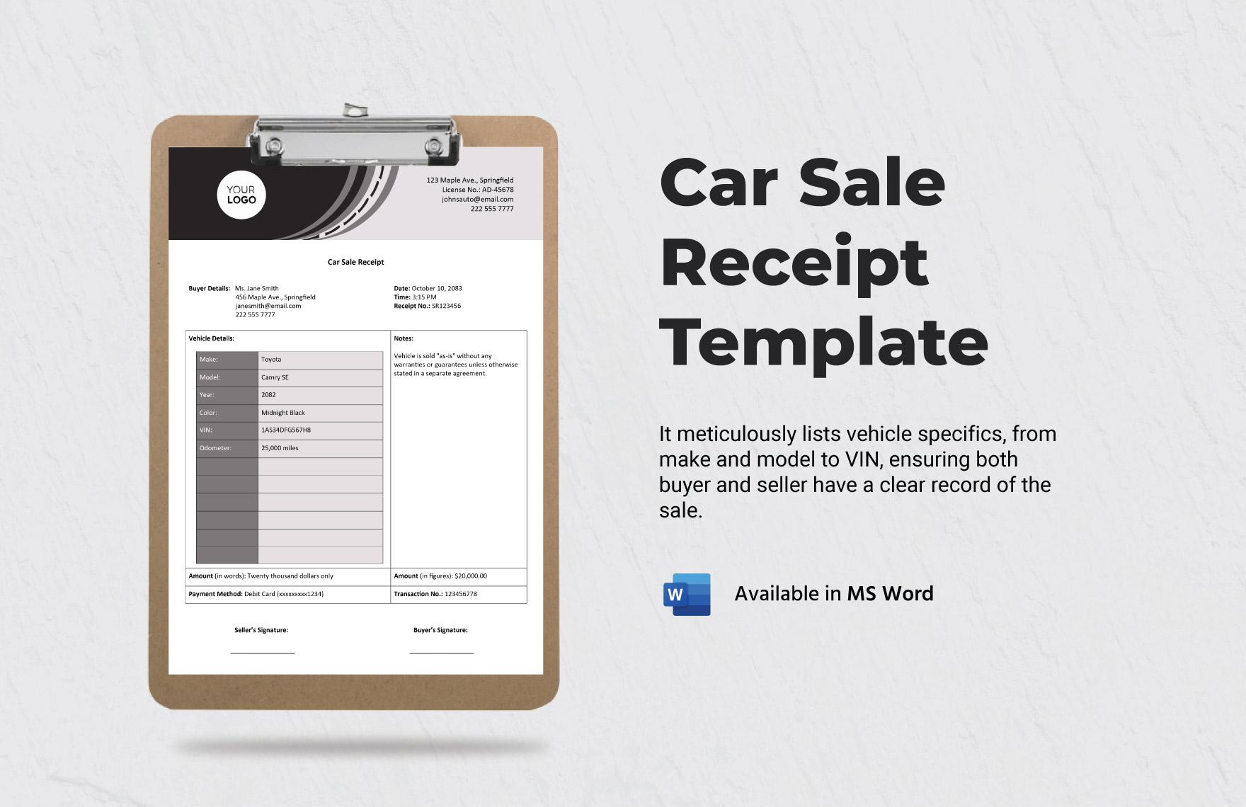 Car Sale Receipt Template