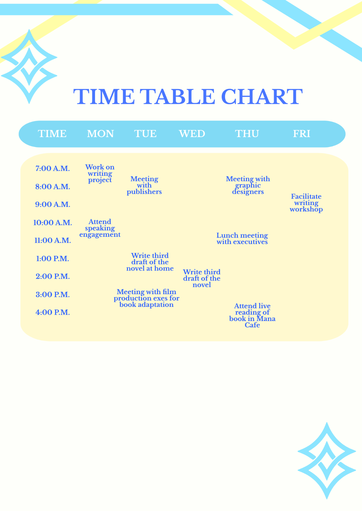 Simple Time Table Chart Template - Edit Online & Download