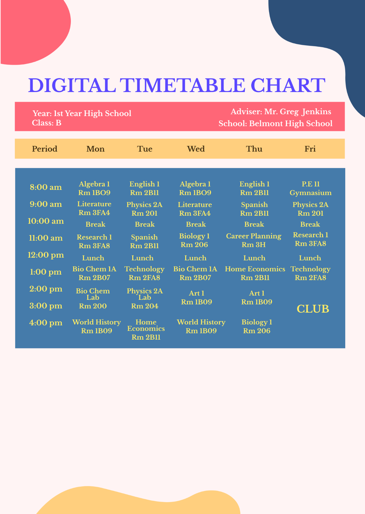 Digital Timetable Chart Template - Edit Online & Download