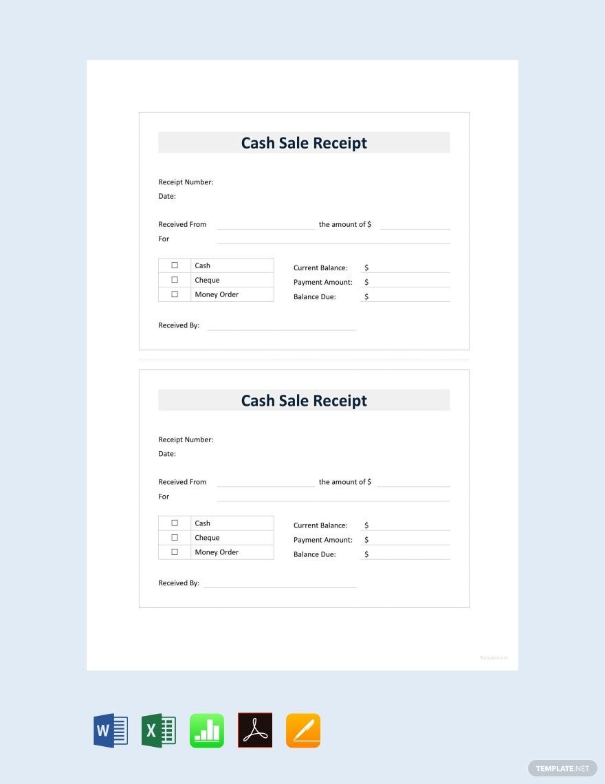 Cash Sale Receipt Template