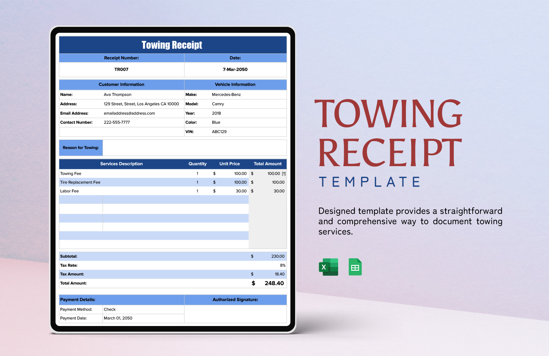 Towing Receipt Template