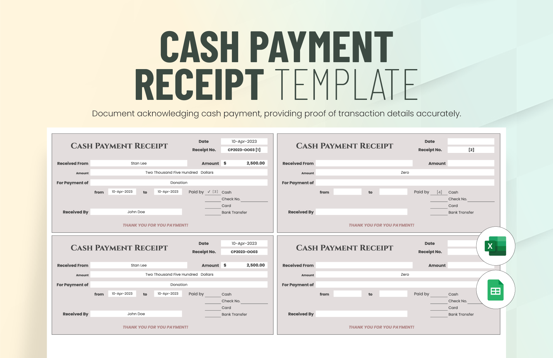 Cash Payment Receipt Template