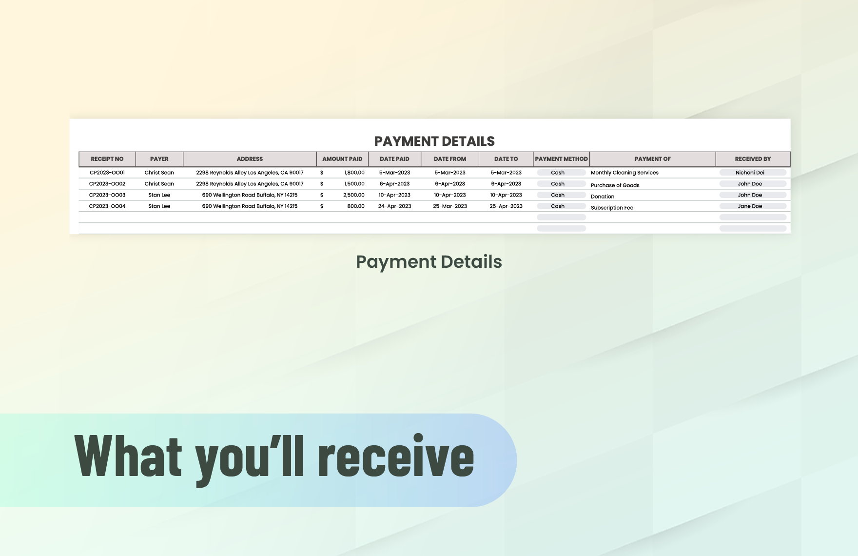 Cash Payment Receipt Template