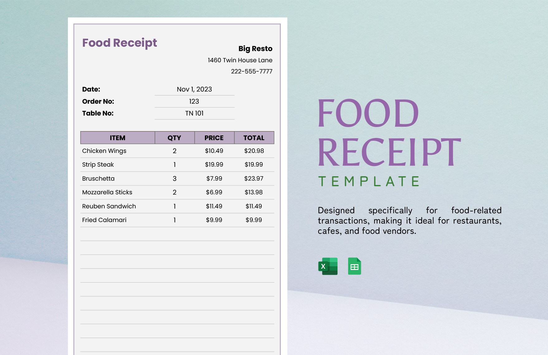 Food Receipt Template