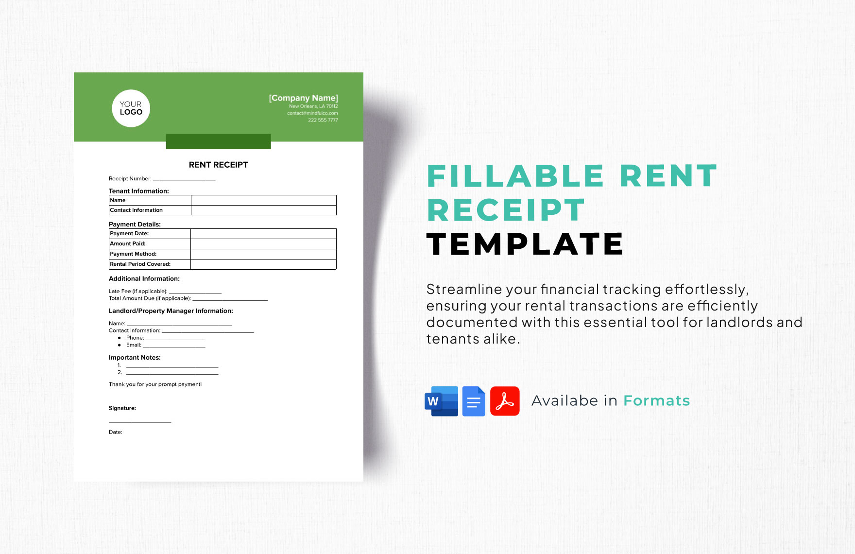 Fillable Rent Receipt Template