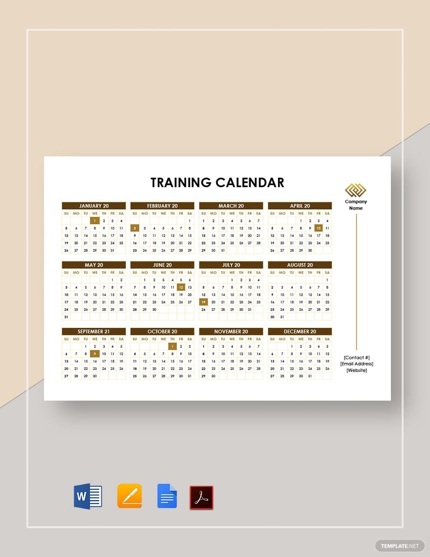 Printable Training Calendar Template in Google Docs, Word, Pages, PDF - Download | Template.net