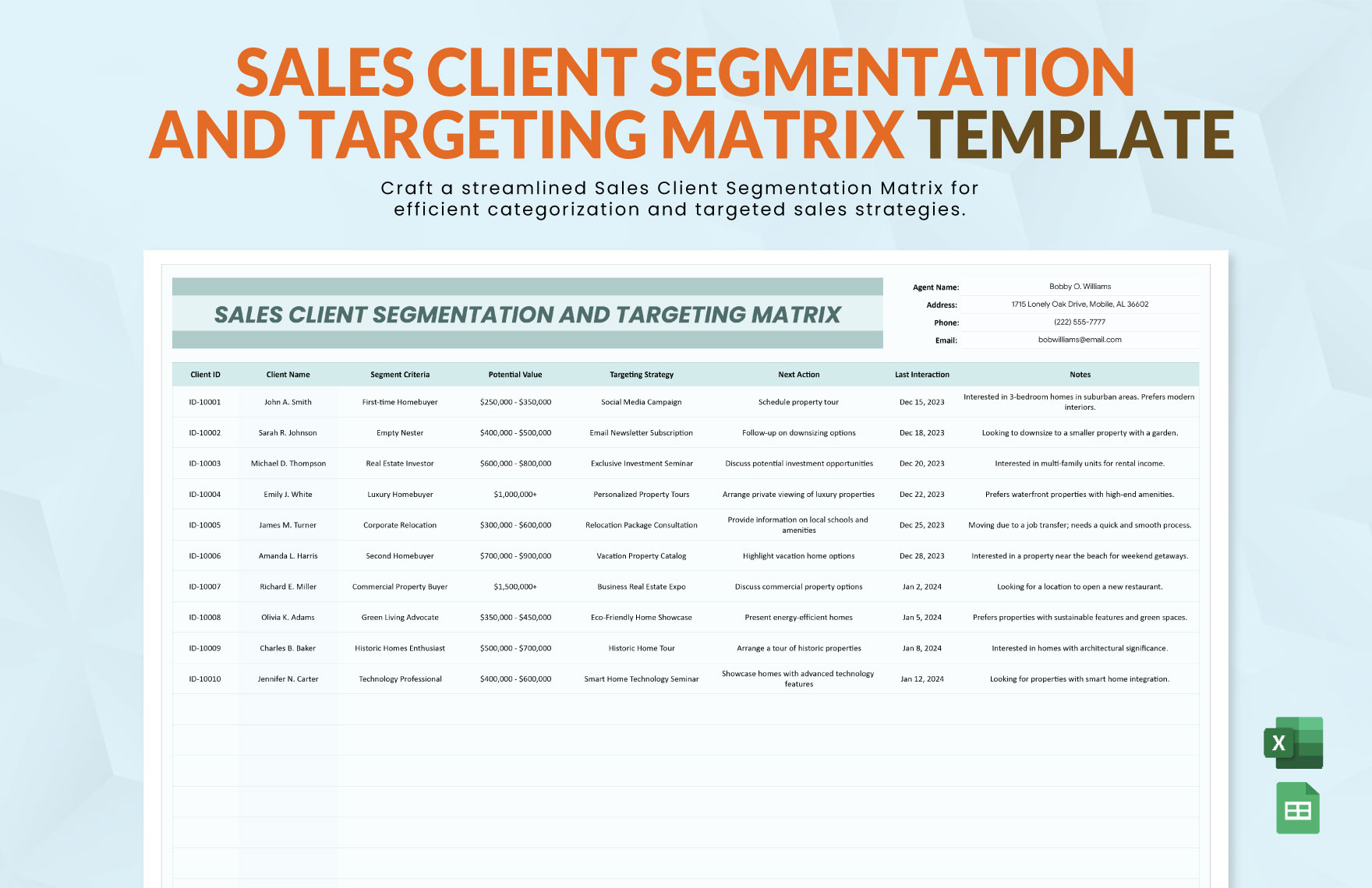 Sales Client Segmentation and Targeting Matrix Template