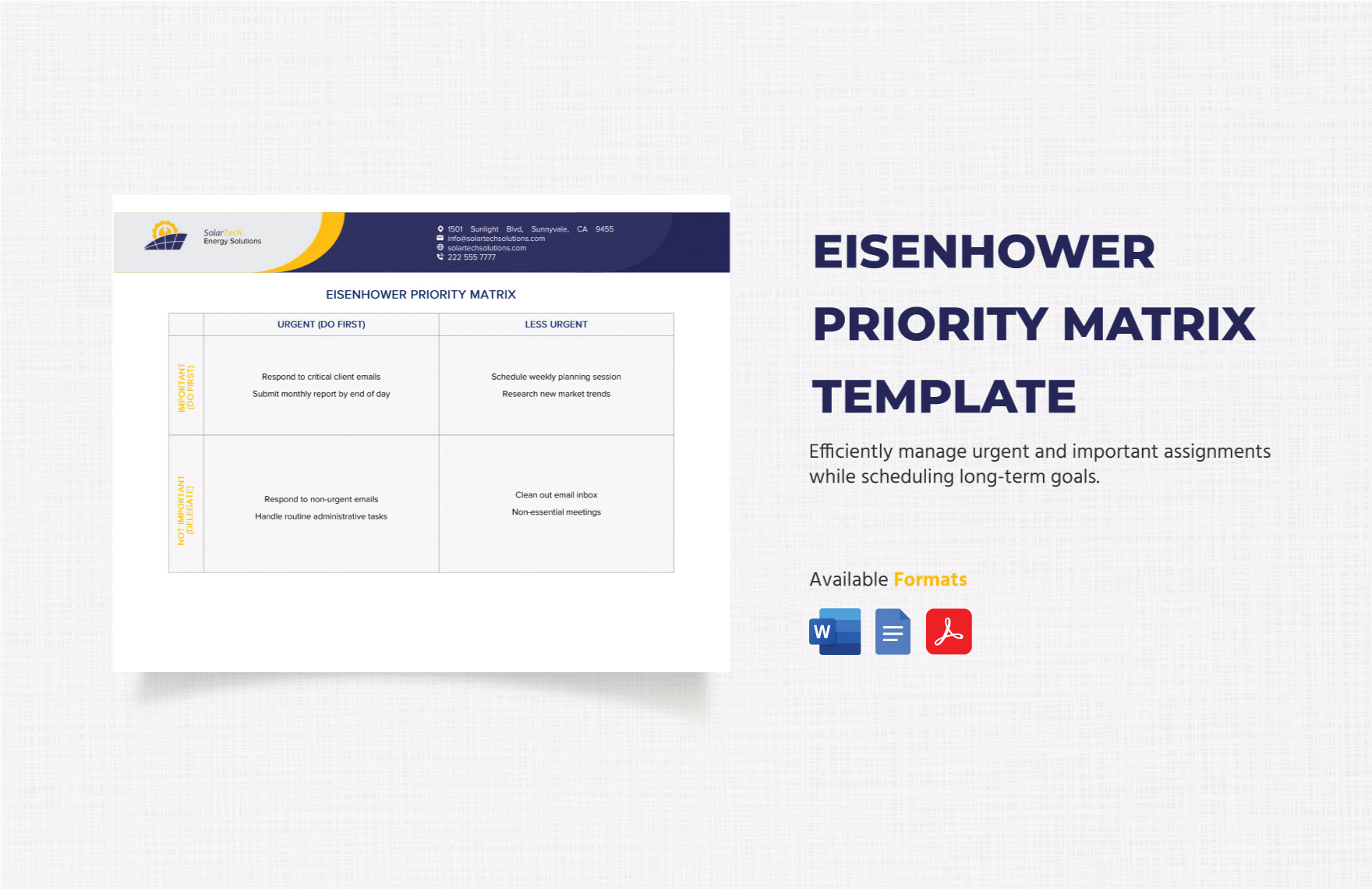 Eisenhower Priority Matrix Template