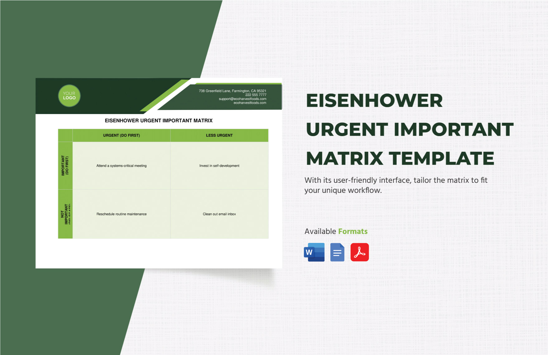 Eisenhower Urgent Important Matrix Template