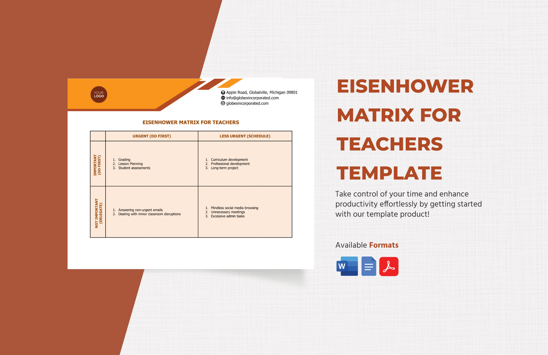 Eisenhower Matrix for Teachers Template