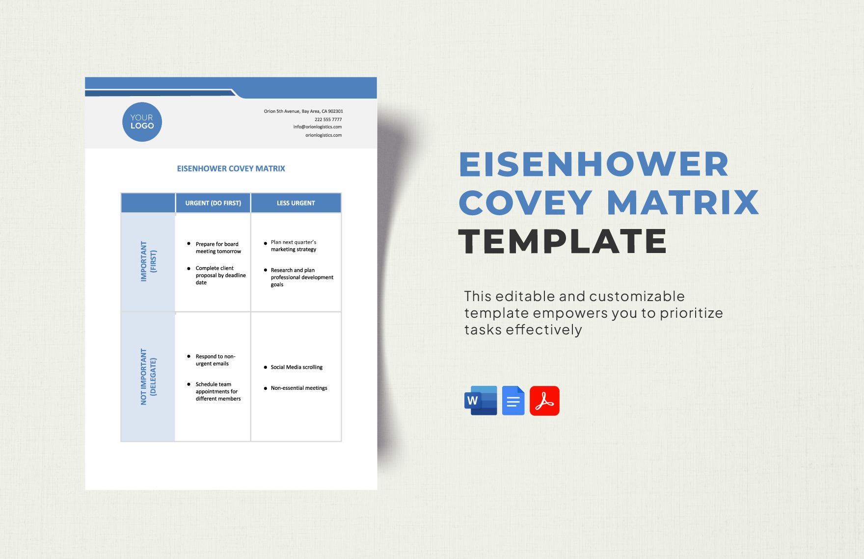 Eisenhower Covey Matrix Template