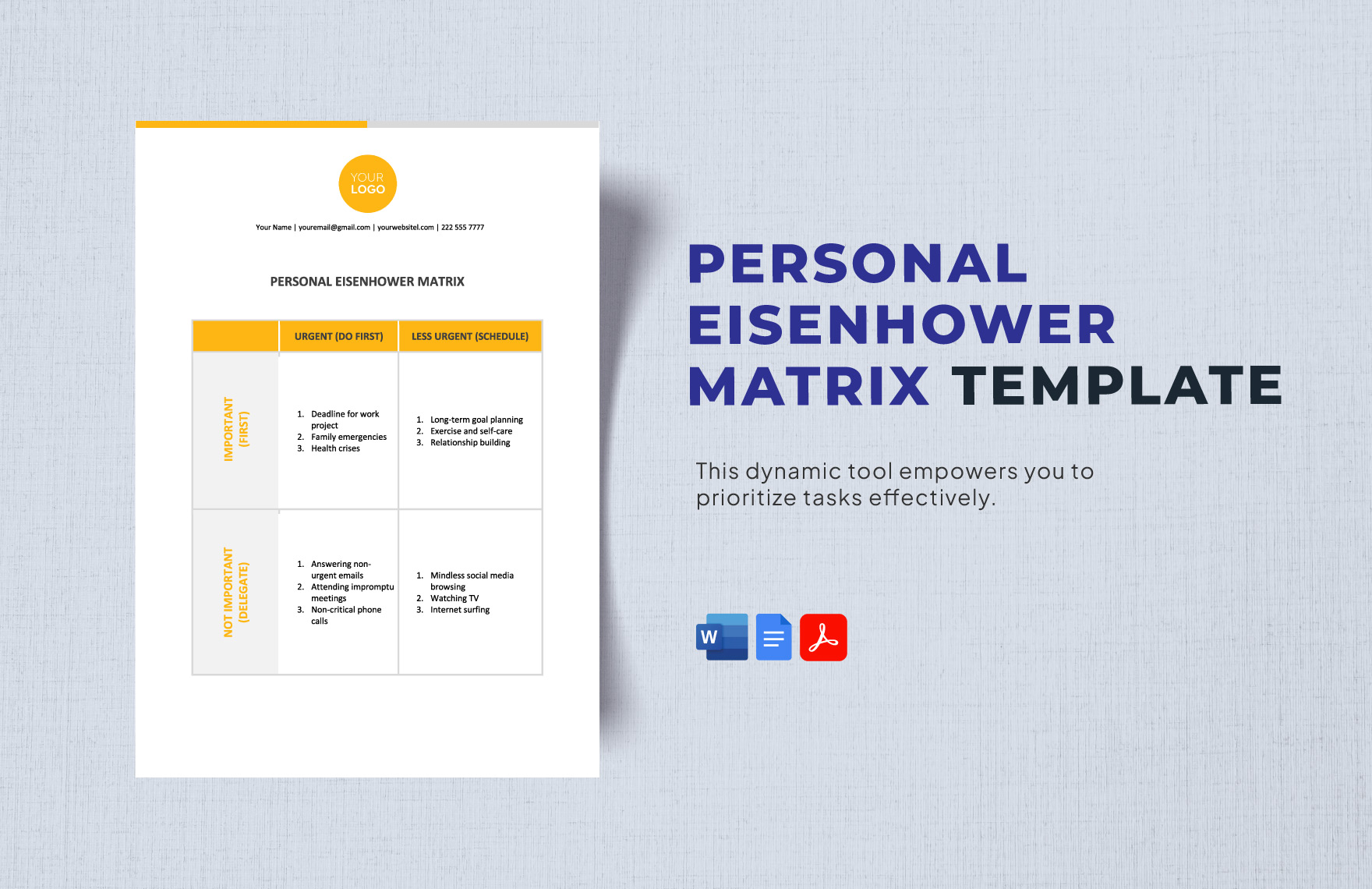 Personal Eisenhower Matrix Template