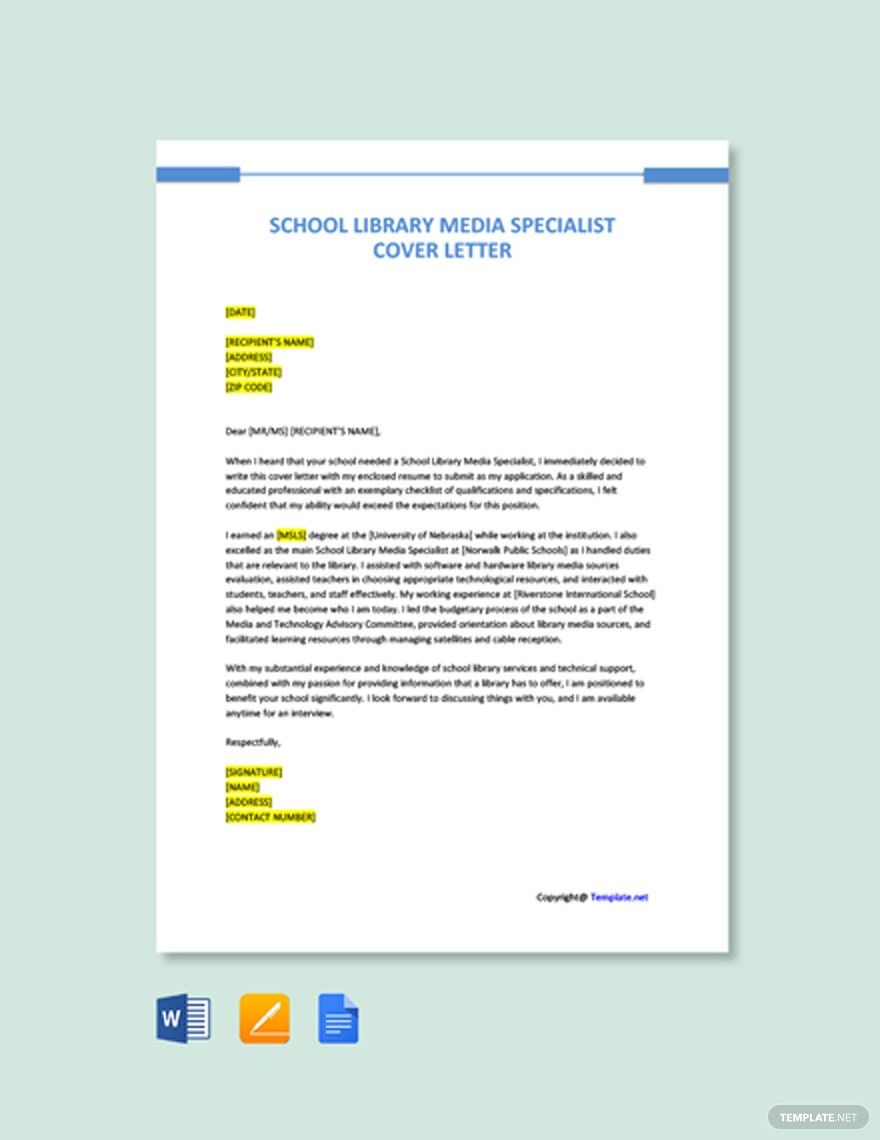 School Library Media Specialist Cover Letter