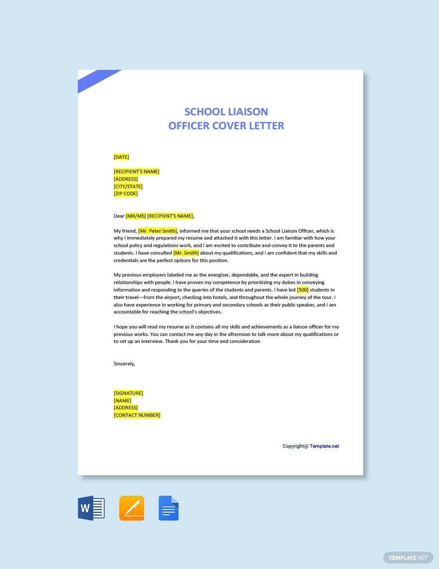 School Liaison Officer Cover Letter