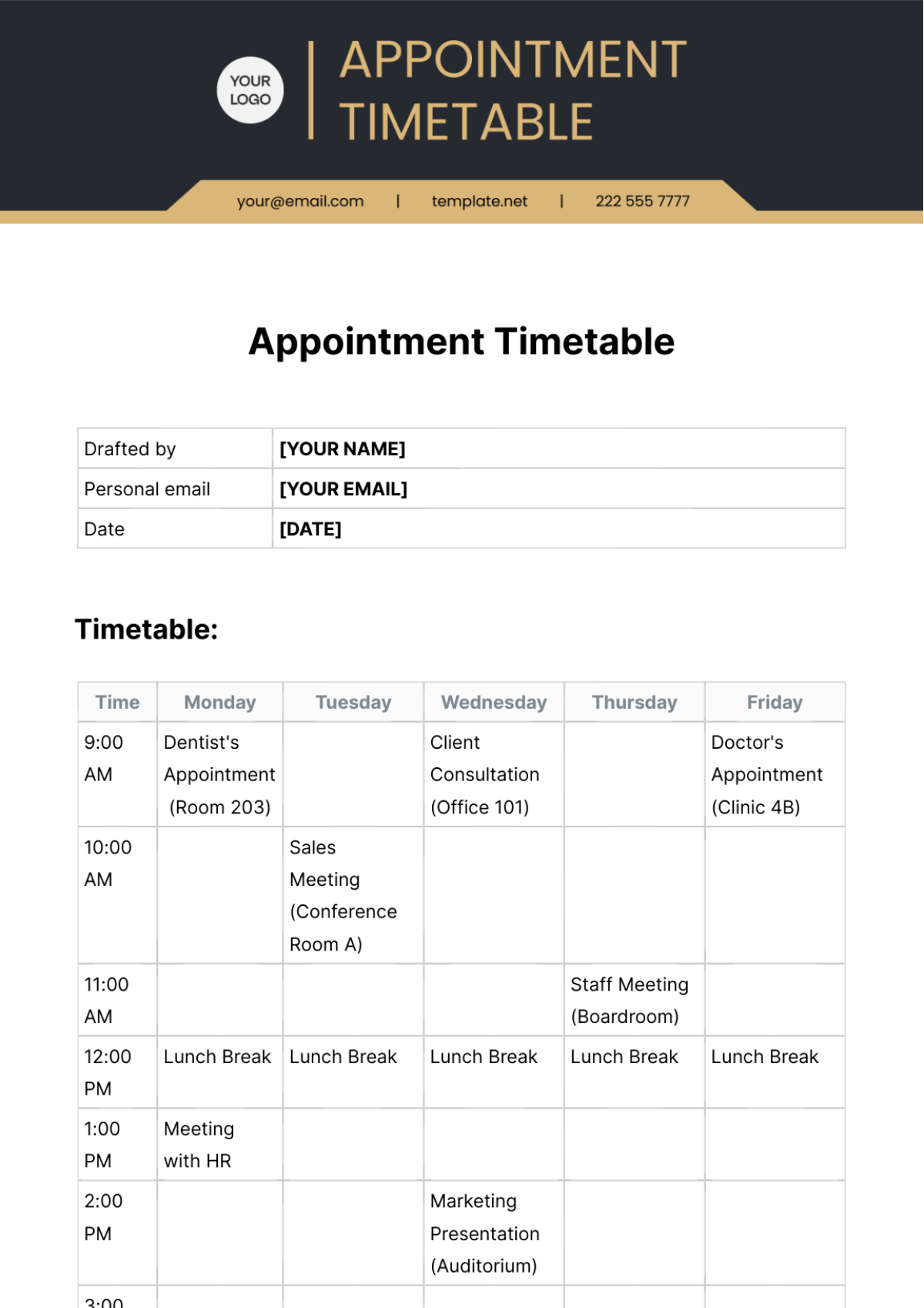 Appointment Timetable Template - Edit Online & Download