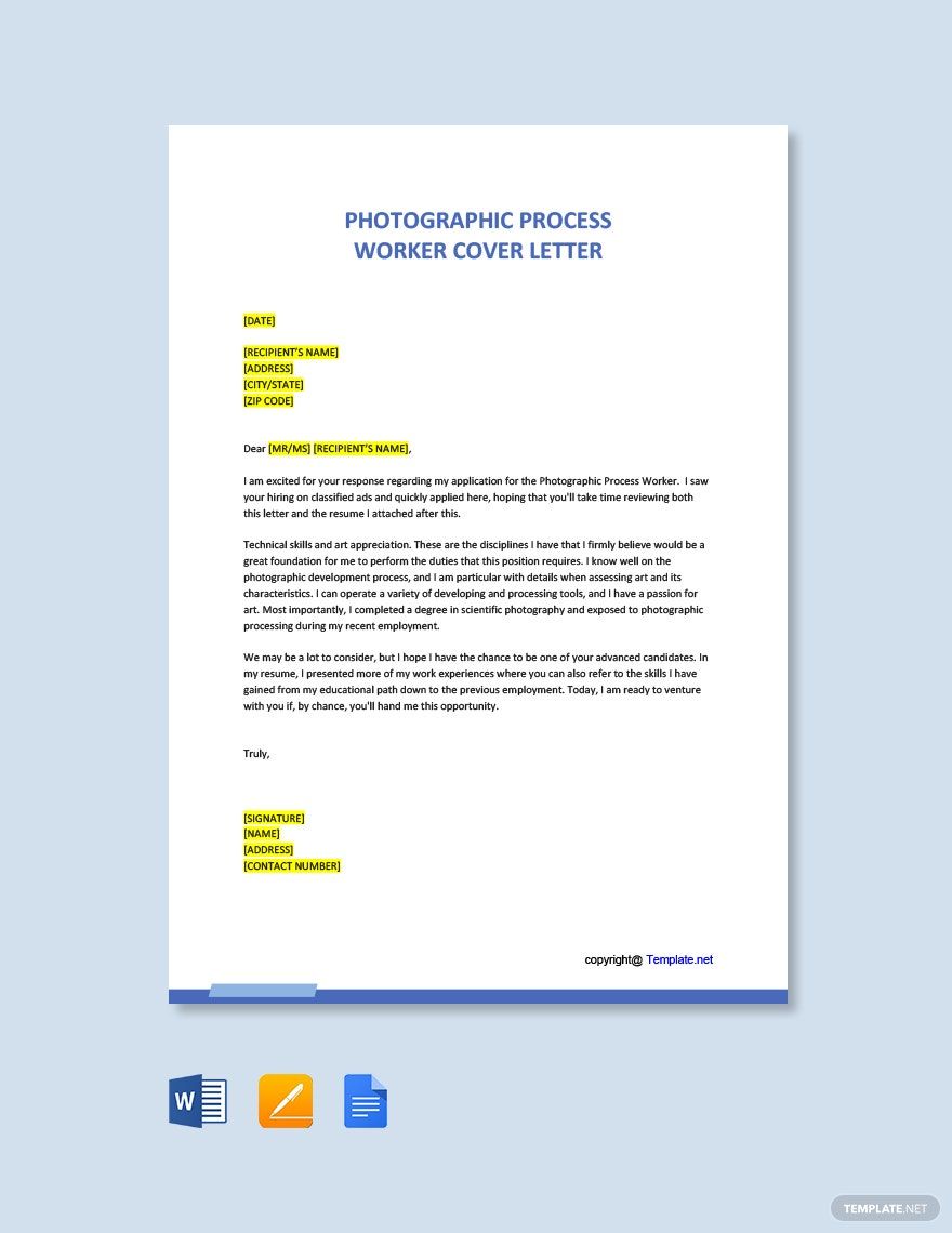 Photographic Process Worker Cover Letter