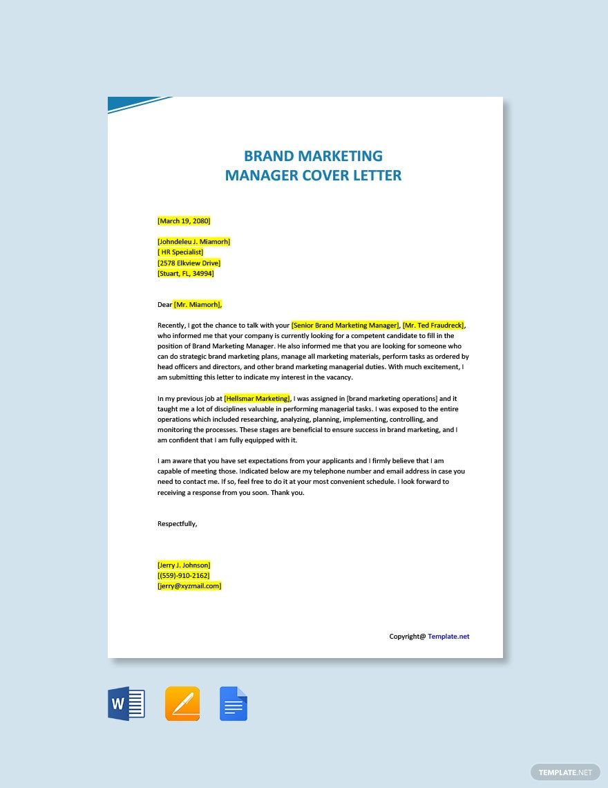 Brand Marketing Manager Cover Letter