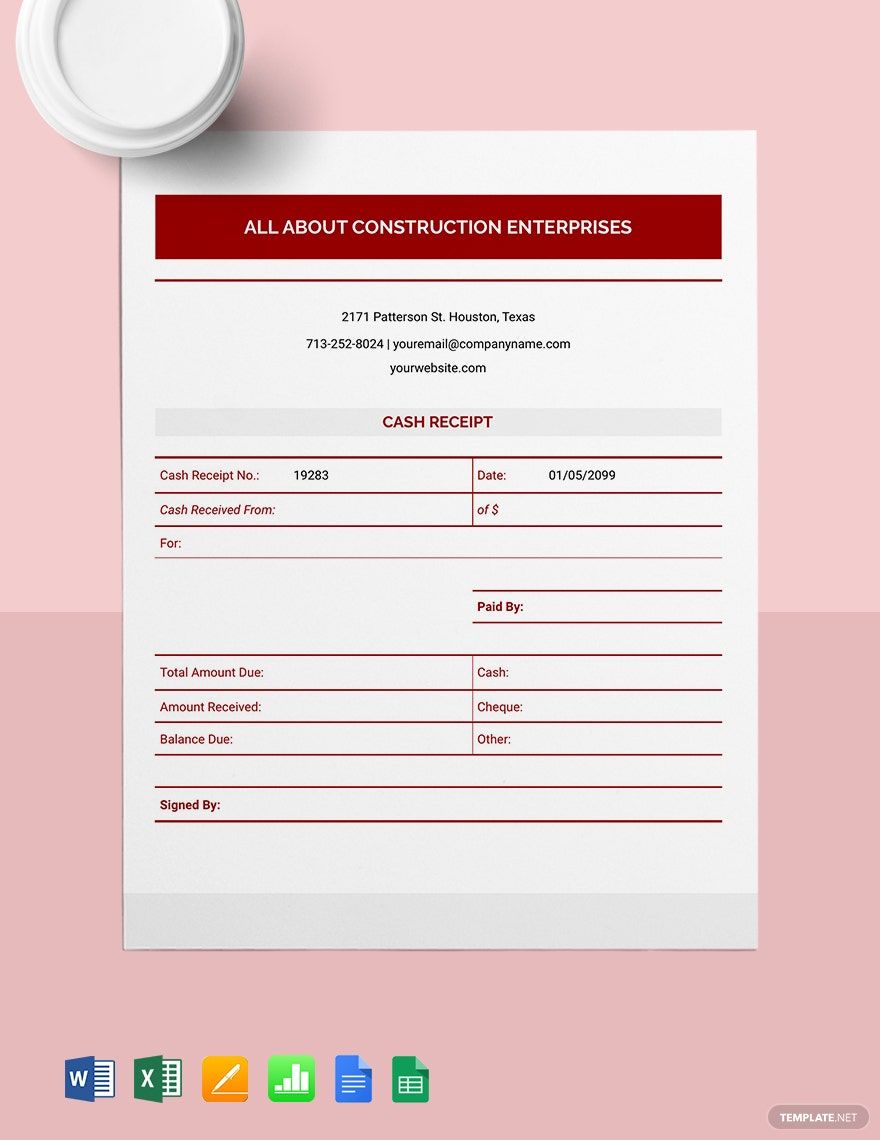 Construction Cash Receipt Template