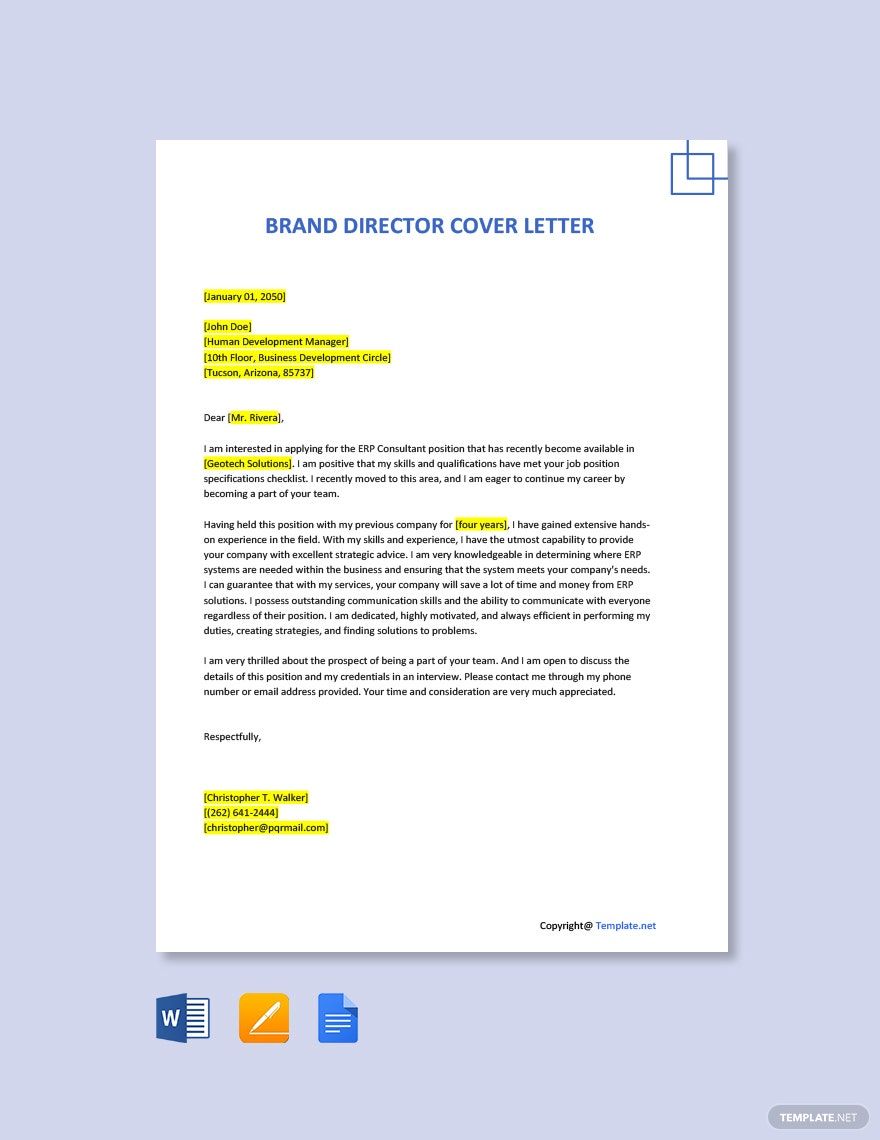 Brand Director Cover Letter