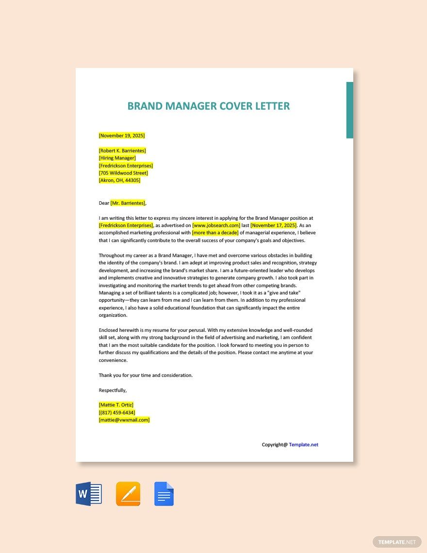 Brand Manager Cover Letter