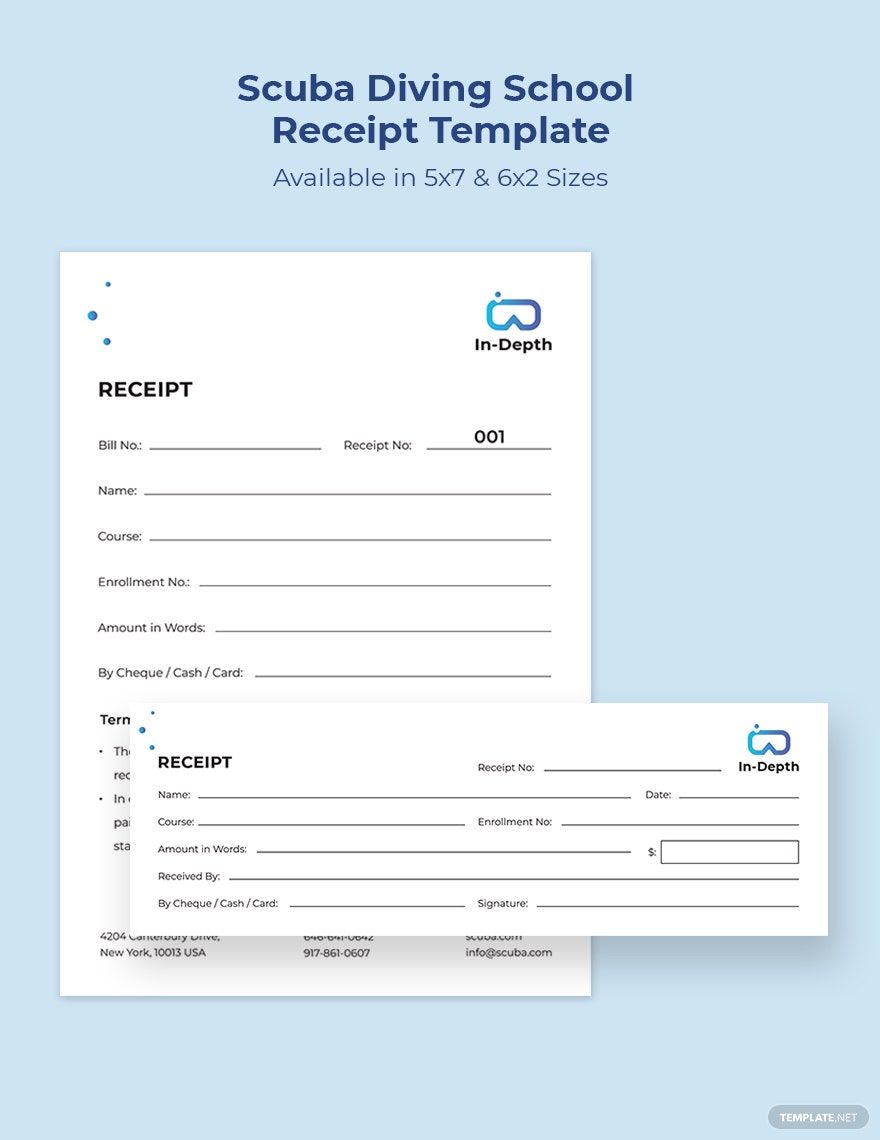 Scuba Diving School Receipt Template