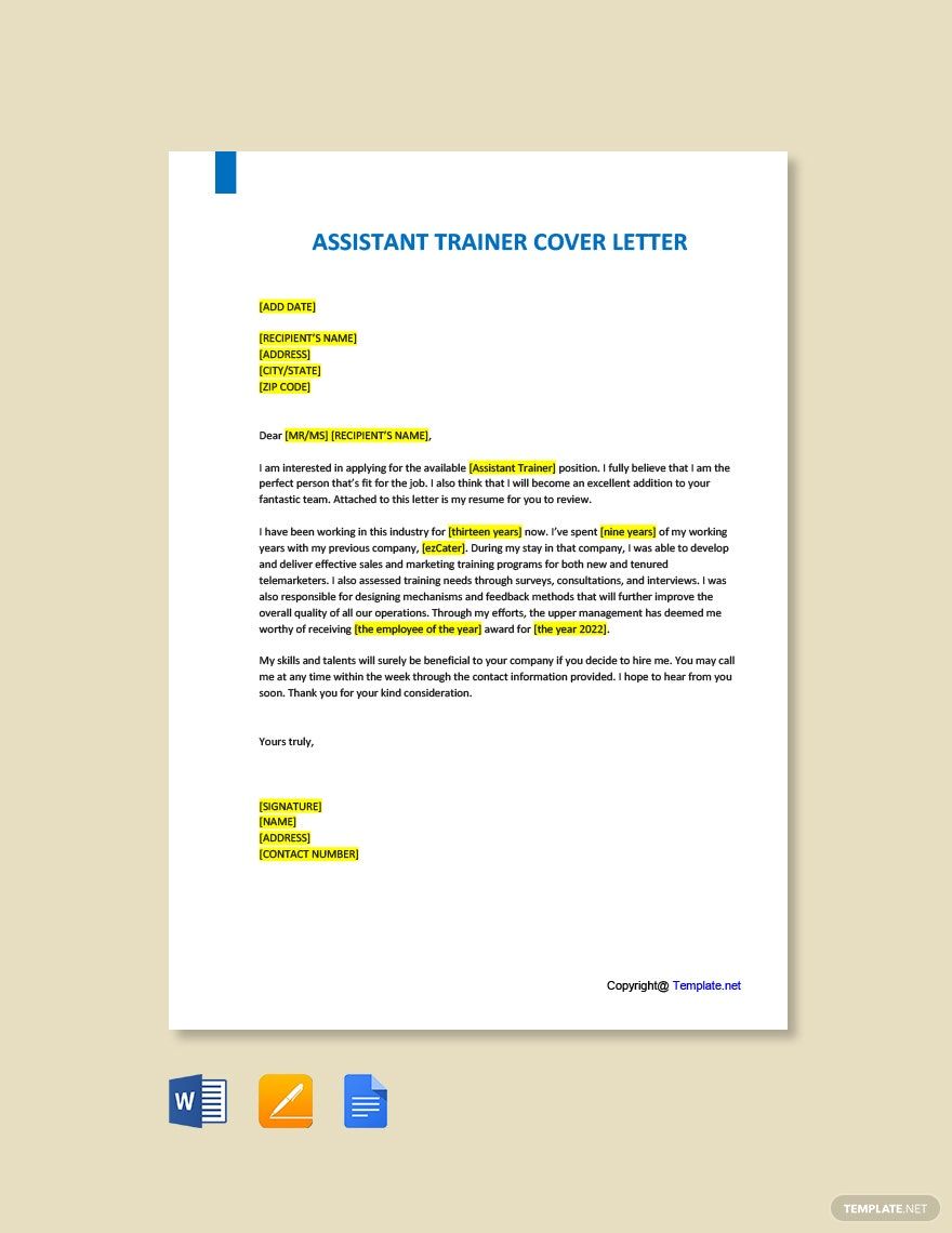 Assistant Trainer Cover Letter