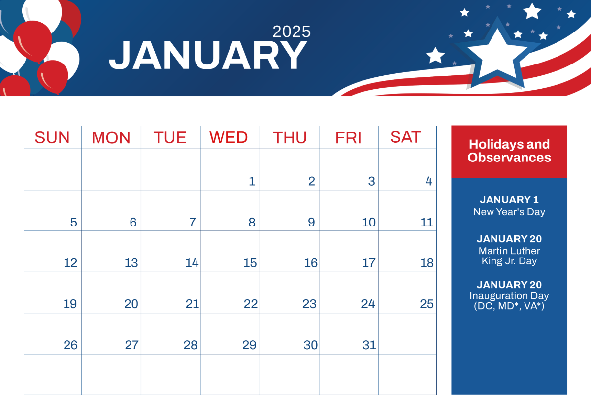 2025 US Calendar with Holidays Template - Edit Online & Download