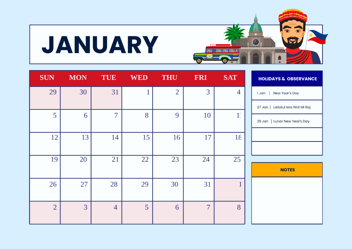 2025 Calendar Philippine Holidays Template - Edit Online & Download