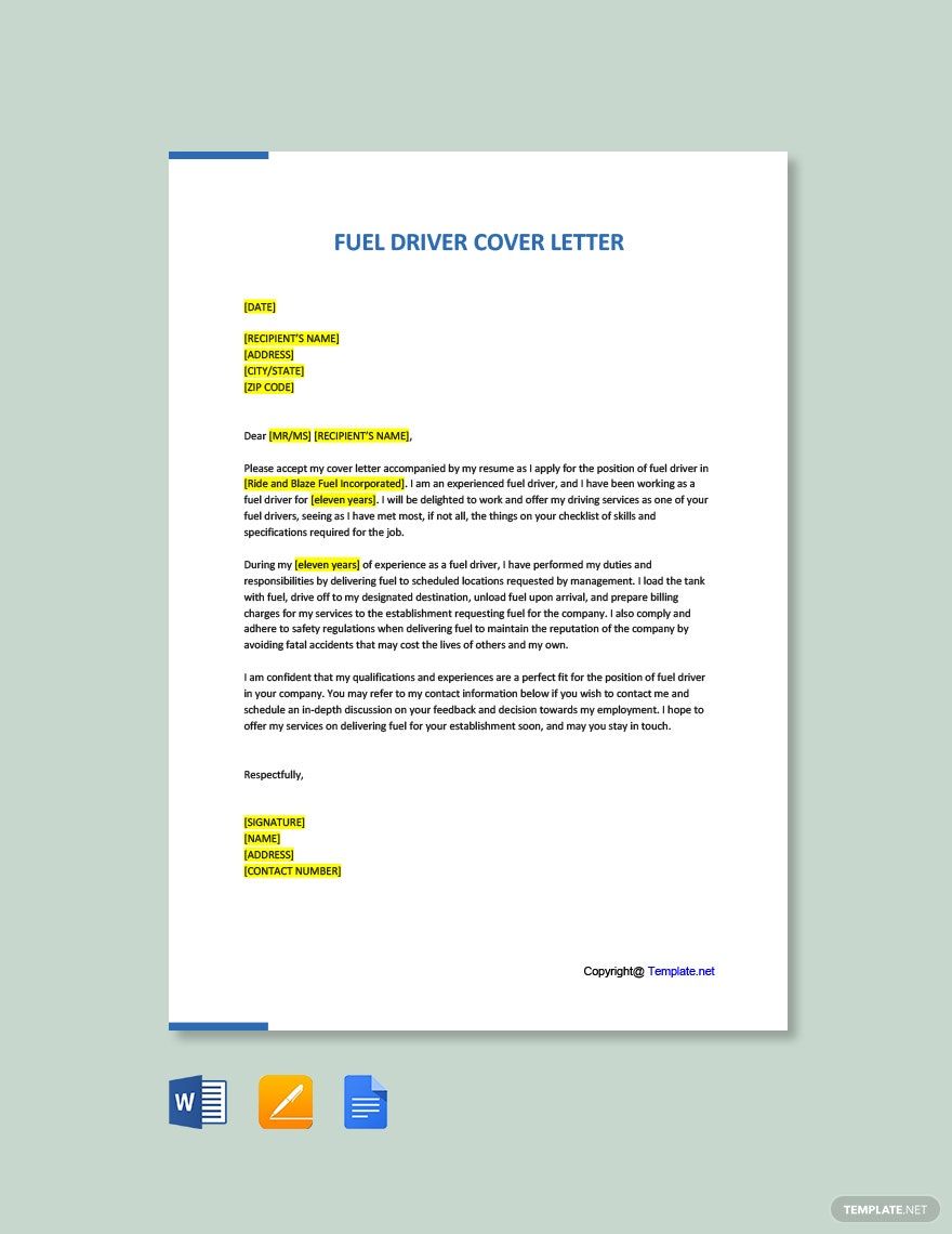 Fuel Driver Cover Letter