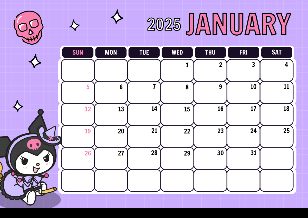 Kuromi 2025 Calendar Template - Edit Online & Download