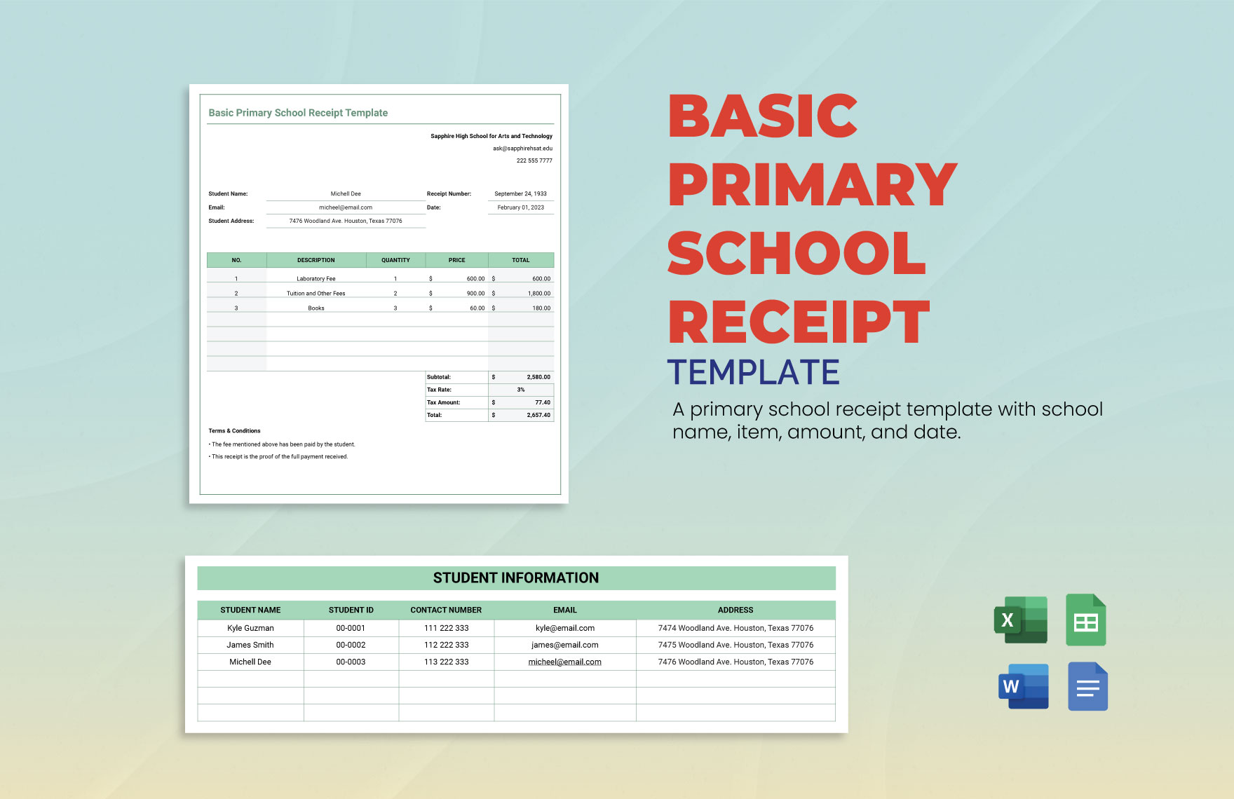 Basic Primary School Receipt Template