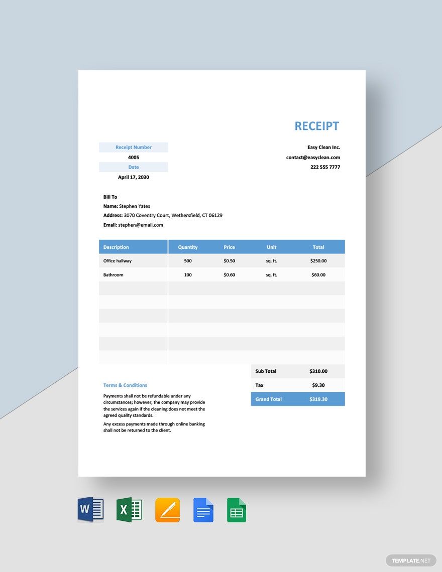 Cleaning Payment Receipt Template