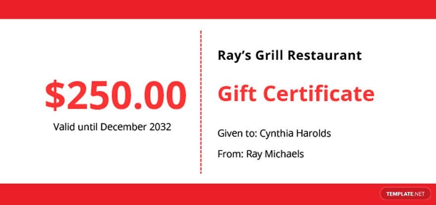 Editable Restaurant Gift Certificate Template