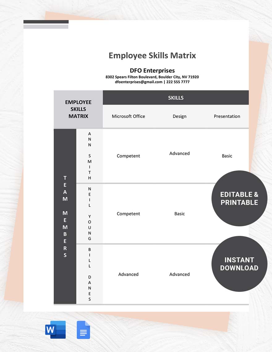 Employee Skills Matrix Template